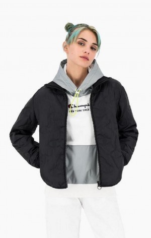 Champion Allover C Logo Zip-Up Yastıklı Jacket Kadın Mont Siyah | 5263-TOAJN