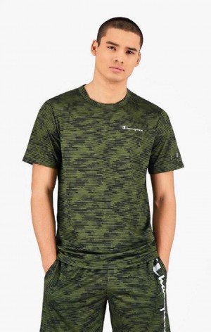 Champion Camo Quick Dry Antrenman T-Shirt Erkek Tişört Yeşil | 9760-MNSOQ