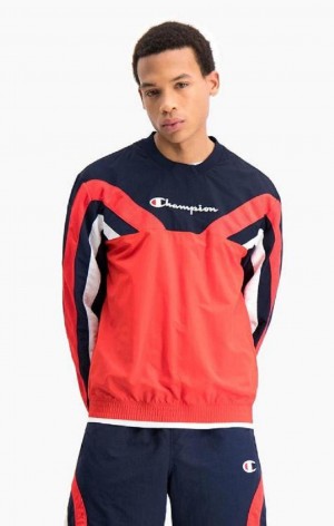 Champion Colour Block And Stripe Parça Sweatshirt Erkek Tişörtü Kırmızı | 7152-VXRCN