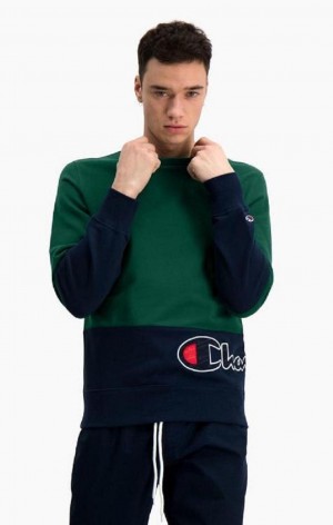 Champion Colour Block Logo Wraparound Logo Sweatshirt Erkek Tişörtü Yeşil | 3027-OYMGH