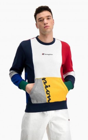 Champion Colour Block Patchwork Pocket Sweatshirt Erkek Tişörtü Kırmızı | 7923-OIBFZ