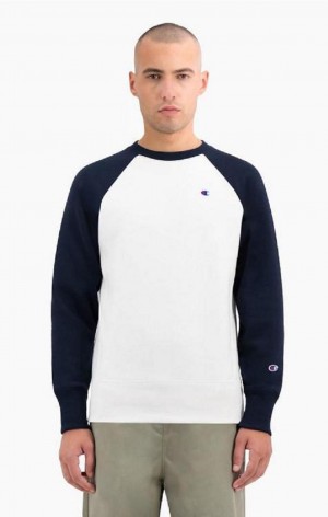 Champion Colour Block Reverse Weave Sweatshirt Erkek Tişörtü Beyaz | 4869-DOIVC