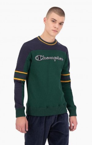 Champion Colour Block Script Logo Sweatshirt Erkek Tişörtü Yeşil | 5490-MSIBV