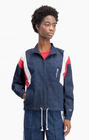 Champion Denim Stripe Parça Jacket Kadın Mont Turkuaz Mavi | 3760-KCTGI