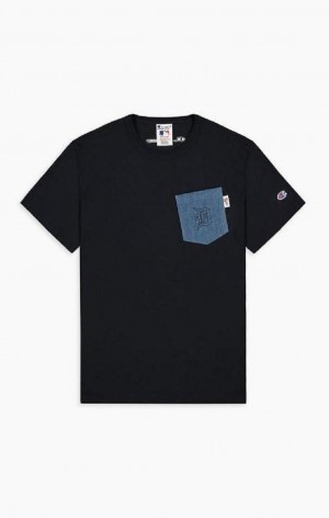 Champion Detroit MLB Denim Patch Pocket T-Shirt Erkek Tişört Siyah | 7092-JISYF