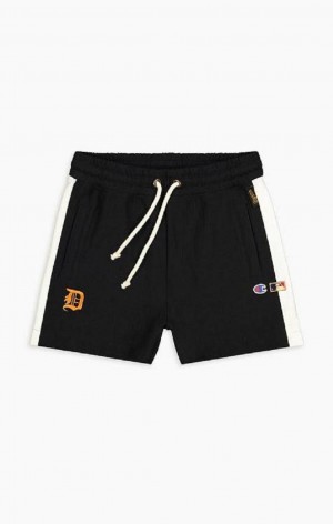 Champion Detroit MLB High Belli Reverse Weave Shorts Kadın Şort Siyah | 2401-ZJDAP