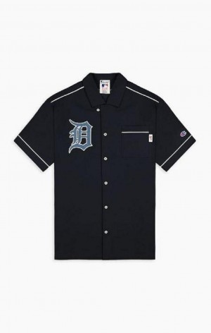 Champion Detroit MLB Kısa Sleeved Shirt Erkek Tişört Siyah | 0951-IXCUY