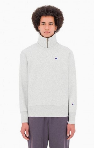 Champion Double Layer Reverse Weave Sweatshirt Erkek Tişörtü Açık Gri | 9386-GZJKU