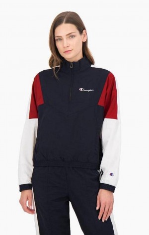 Champion Half Zip-Up Colour Block Parça Jacket Kadın Mont Koyu Mavi | 6308-FRNGQ