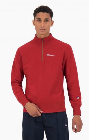 Champion Half Zip-Up Reverse Weave Sweatshirt Erkek Tişörtü Bordo | 8034-RTHVP