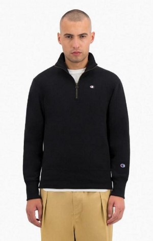 Champion Half Zip-Up Reverse Weave Sweatshirt Erkek Tişörtü Siyah | 8794-WKRLC