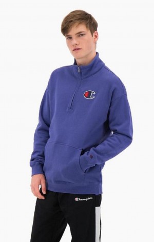 Champion Half Zip-Up Süet C Sweatshirt Erkek Tişörtü Sarı | 8069-SMEXI