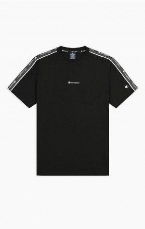 Champion Jacquard Logo Tape T-Shirt Erkek Tişört Siyah | 0639-BGLRU