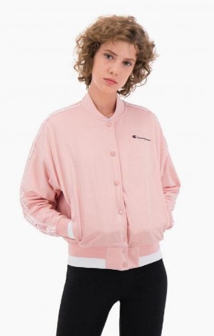 Champion Logo Tape Bi-Colour Trim Bomber Jacket Kadın Mont Pembe | 1625-GEQSN