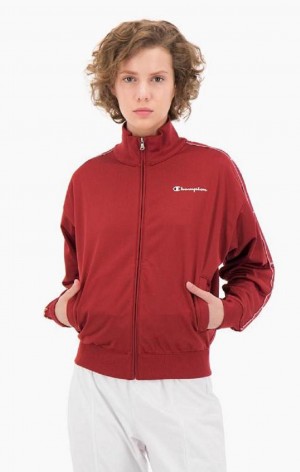 Champion Logo Tape Contrast Trim Parça Jacket Kadın Mont Kırmızı | 2836-BWJSC