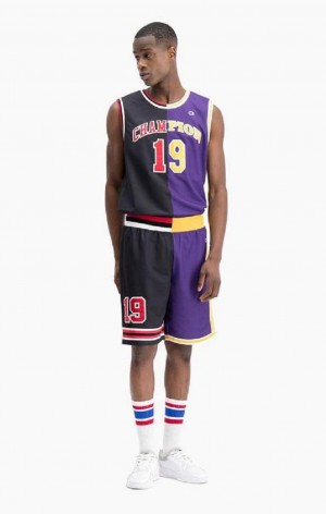 Champion NBMIX Patchwork 'Champion 19' Basketball Shorts Erkek Şort Siyah Mor | 5740-JKRBA