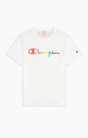 Champion PRIDE Crew Neck T-Shirt Erkek Tişört Beyaz | 7983-QEJXN