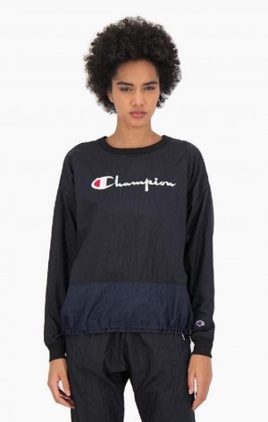 Champion Panel Detail Script Logo Sweatshirt Kadın Tişörtü Siyah | 1270-GDPFA