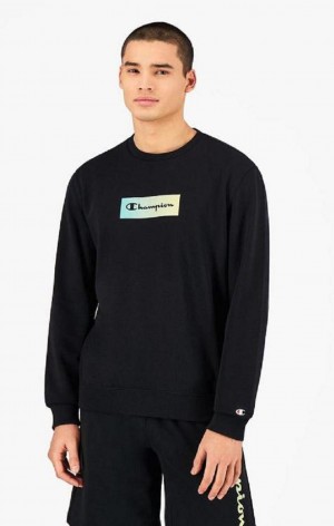 Champion Rainbow Box Script Logo Sweatshirt Erkek Tişörtü Siyah | 2037-FOMZJ