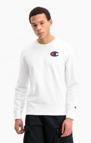 Champion Satin C Logo Pamuklu Terry Sweatshirt Erkek Tişörtü Beyaz | 2479-TVZRN