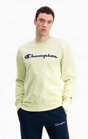 Champion Satin Script Logo Pamuklu Terry Sweatshirt Erkek Tişörtü Turkuaz | 3092-LWONV