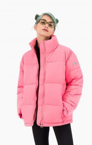 Champion Script Logo Back Yastıklı Jacket Kadın Mont Pembe | 8935-GFBRN