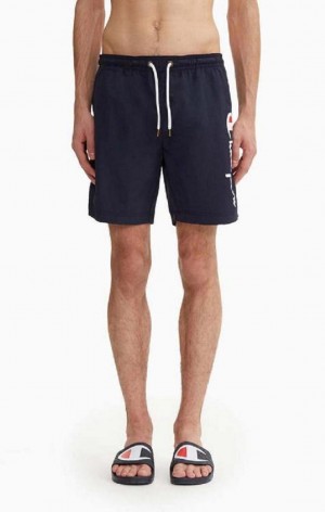 Champion Script Logo Print Board Shorts Erkek Mayo Koyu Mavi | 3740-VFJUL