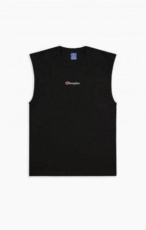 Champion Script Logo Top Erkek Tişört Siyah | 7068-FVXAE