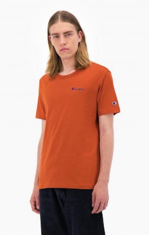 Champion Small Script Logo T-Shirt Erkek Tişört Kahverengi | 4951-MHFSV