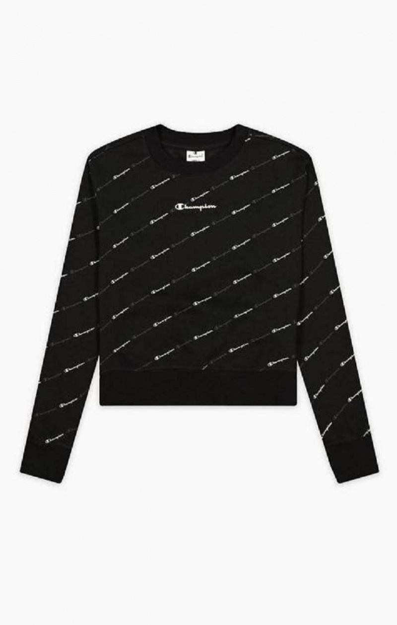 Champion All-over Script Logo Sweatshirt Kadın Tişörtü Siyah | 9432-GPRWQ