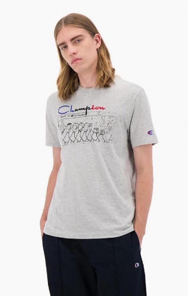 Champion Archive Centenary Print T-Shirt Erkek Tişört Açık Gri | 2147-FMQJC