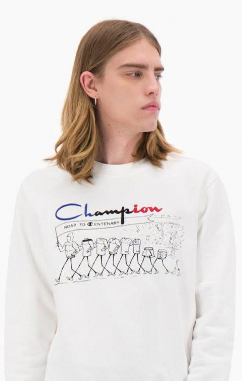 Champion Archive Print Reverse Weave Sweatshirt Erkek Tişörtü Beyaz | 7021-PFRHX