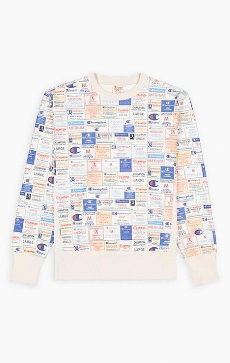 Champion Archive Print Reverse Weave Sweatshirt Erkek Tişörtü Beyaz | 6302-VMRKG