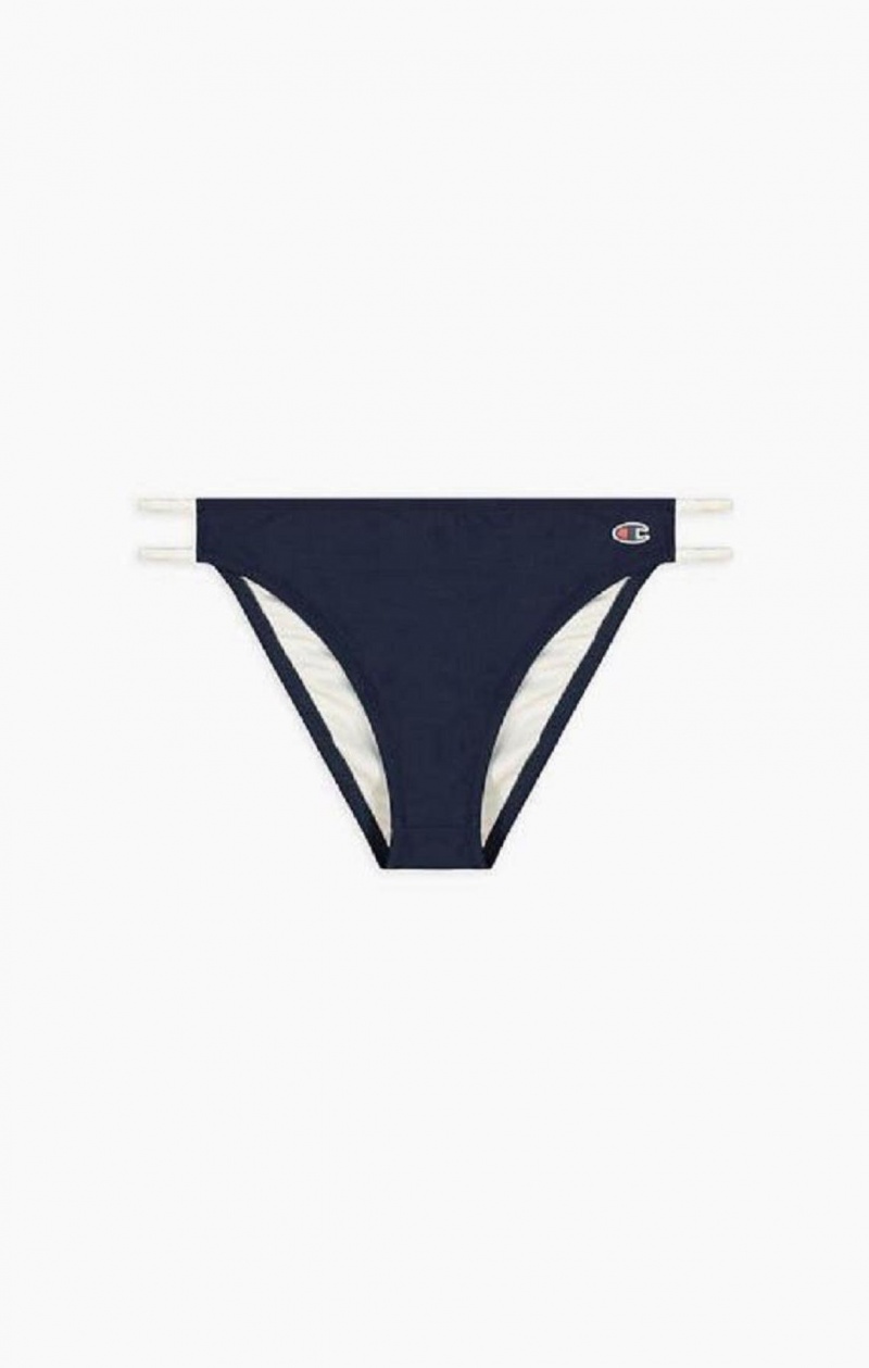 Champion Baskılı Stripe Double Askılı Bikini Bottoms Kadın Mayo Koyu Mavi | 8042-WLPXC