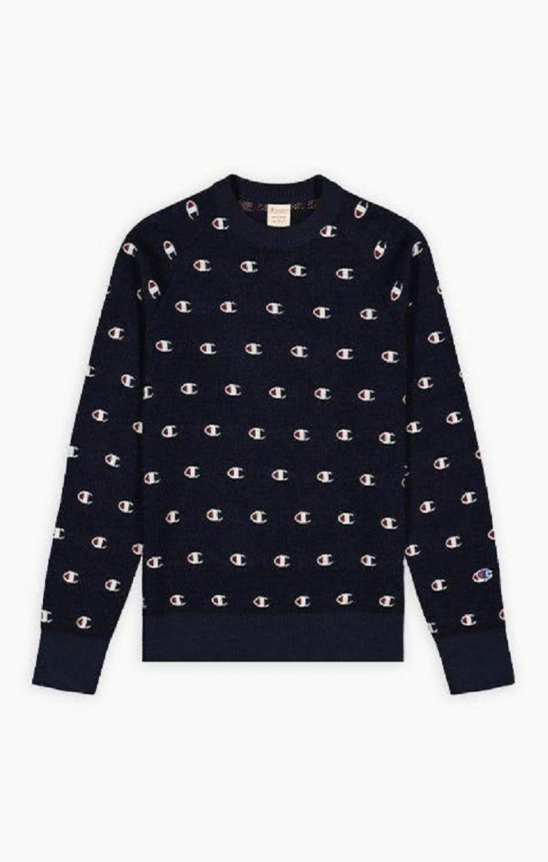 Champion C Logo Jacquard PiquÈ Sweatshirt Erkek Tişörtü Koyu Mavi | 9065-PSQYI