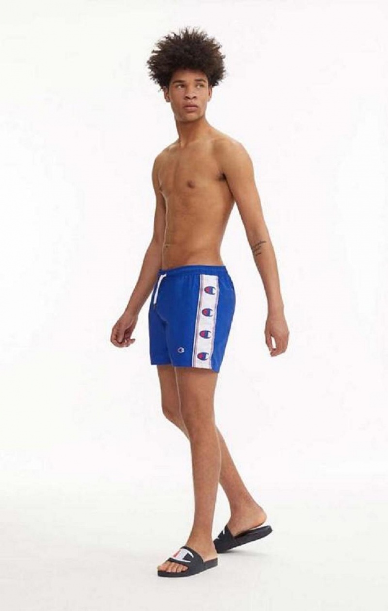 Champion C Logo Print Panel Swim Shorts Erkek Mayo Mavi | 3720-BPAOR