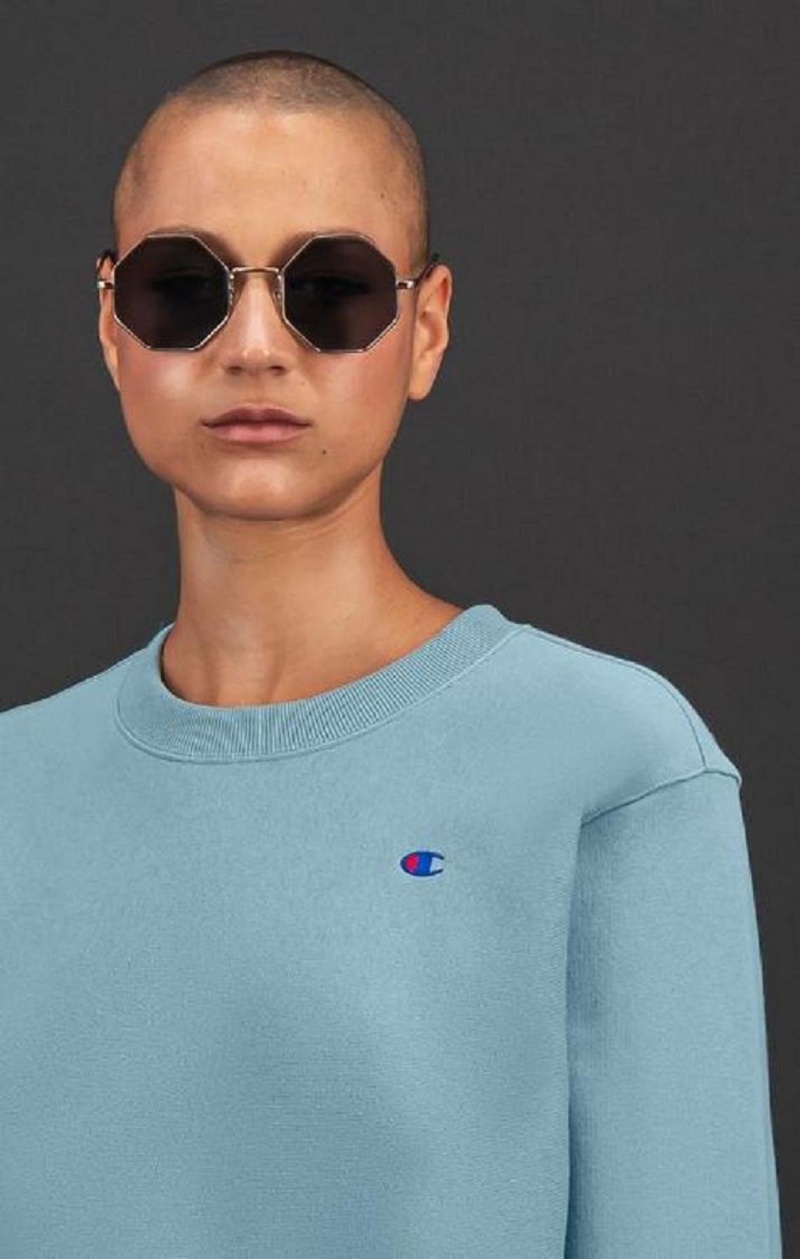 Champion C Logo Reverse Weave Sweatshirt Kadın Tişörtü Turkuaz Mavi | 5128-BXCGK