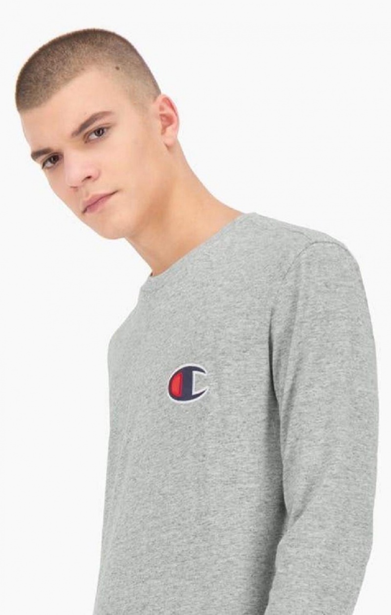 Champion C Long Sleeve Jersey Top Erkek Tişört Açık Gri | 8075-FRGBT