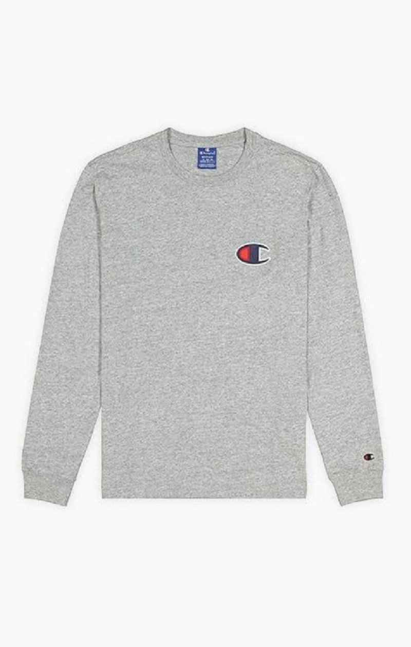 Champion C Long Sleeve Jersey Top Erkek Tişört Açık Gri | 8075-FRGBT