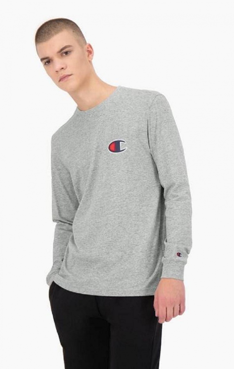 Champion C Long Sleeve Jersey Top Erkek Tişört Açık Gri | 8075-FRGBT