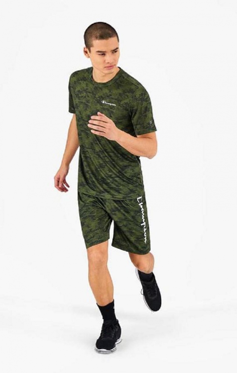 Champion Camo Quick Dry Antrenman T-Shirt Erkek Tişört Yeşil | 9760-MNSOQ