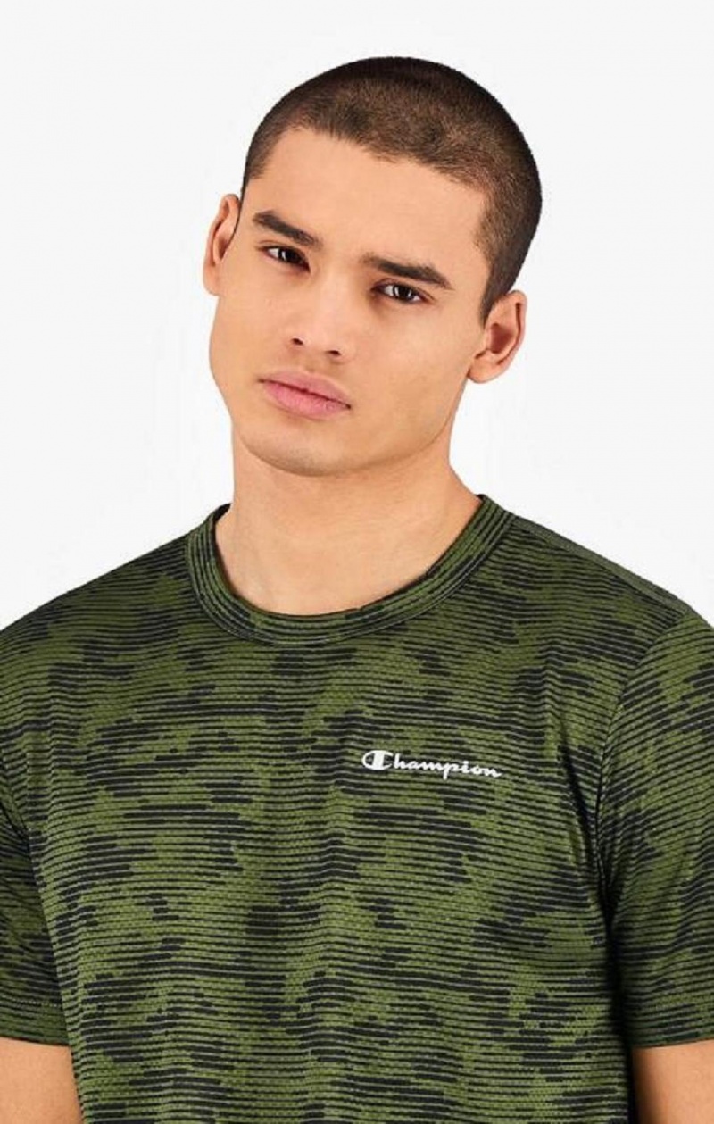 Champion Camo Quick Dry Antrenman T-Shirt Erkek Tişört Yeşil | 9760-MNSOQ