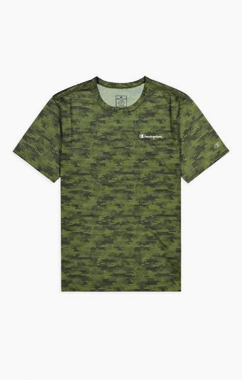 Champion Camo Quick Dry Antrenman T-Shirt Erkek Tişört Yeşil | 9760-MNSOQ