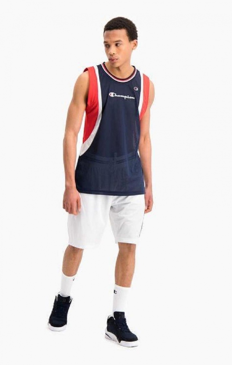 Champion Colour Block And Stripe Mesh Basketball Vest Erkek Tişört Koyu Turkuaz | 8921-GOQPC