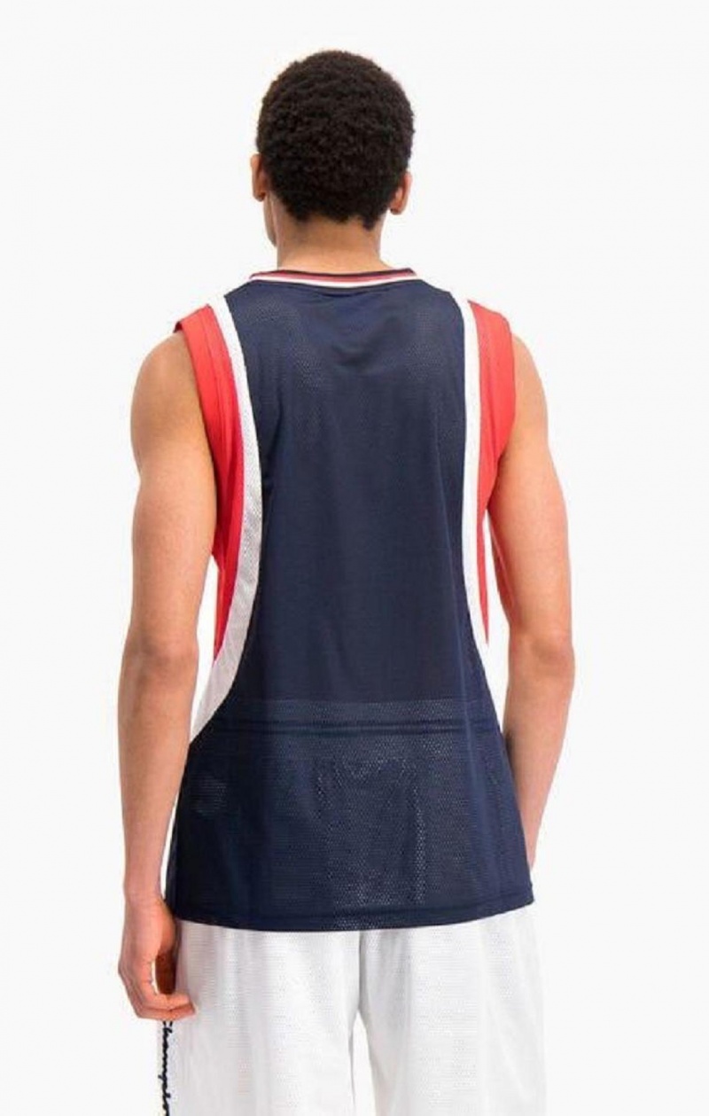 Champion Colour Block And Stripe Mesh Basketball Vest Erkek Tişört Koyu Turkuaz | 8921-GOQPC