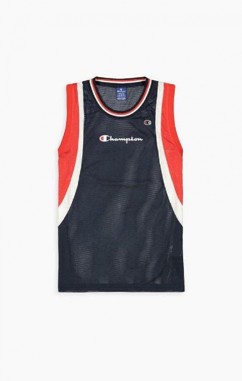 Champion Colour Block And Stripe Mesh Basketball Vest Erkek Tişört Koyu Turkuaz | 8921-GOQPC