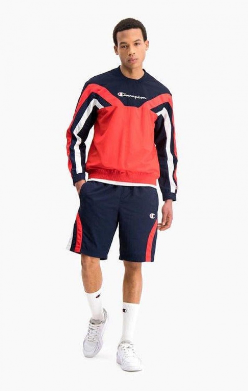 Champion Colour Block And Stripe Parça Sweatshirt Erkek Tişörtü Kırmızı | 7152-VXRCN