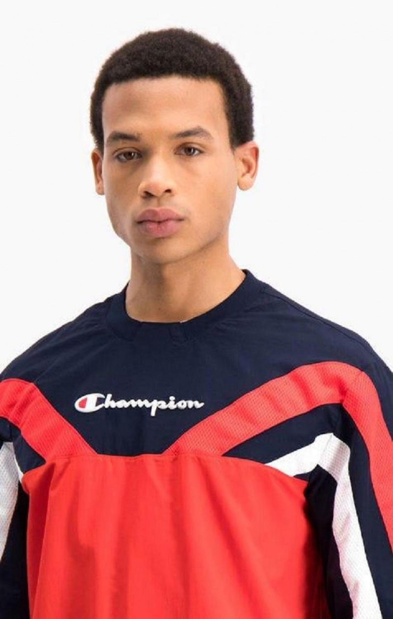 Champion Colour Block And Stripe Parça Sweatshirt Erkek Tişörtü Kırmızı | 7152-VXRCN