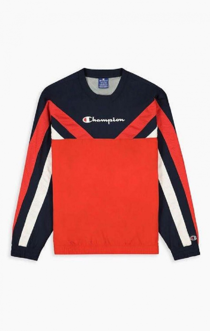 Champion Colour Block And Stripe Parça Sweatshirt Erkek Tişörtü Kırmızı | 7152-VXRCN