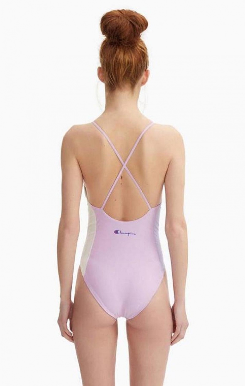 Champion Colour Block Cross Back Swimsuit Kadın Mayo Mavi | 5731-FOBZQ